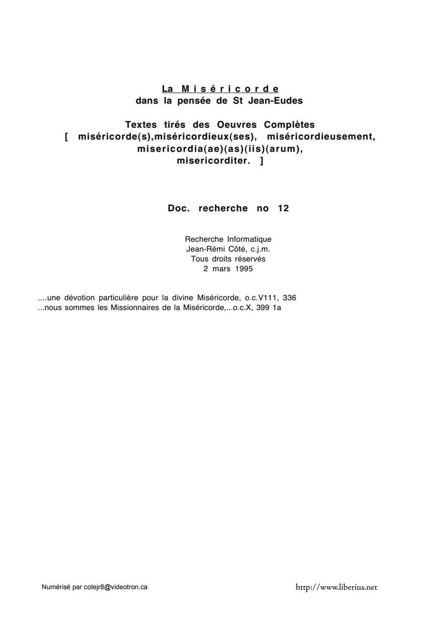Copertina: La miséricorde dans la pensée de saint Jean Eudes (Anthologie)