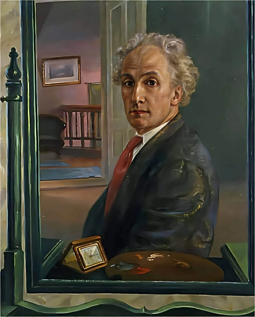 Painted portrait of Guido Nincheri in his studio