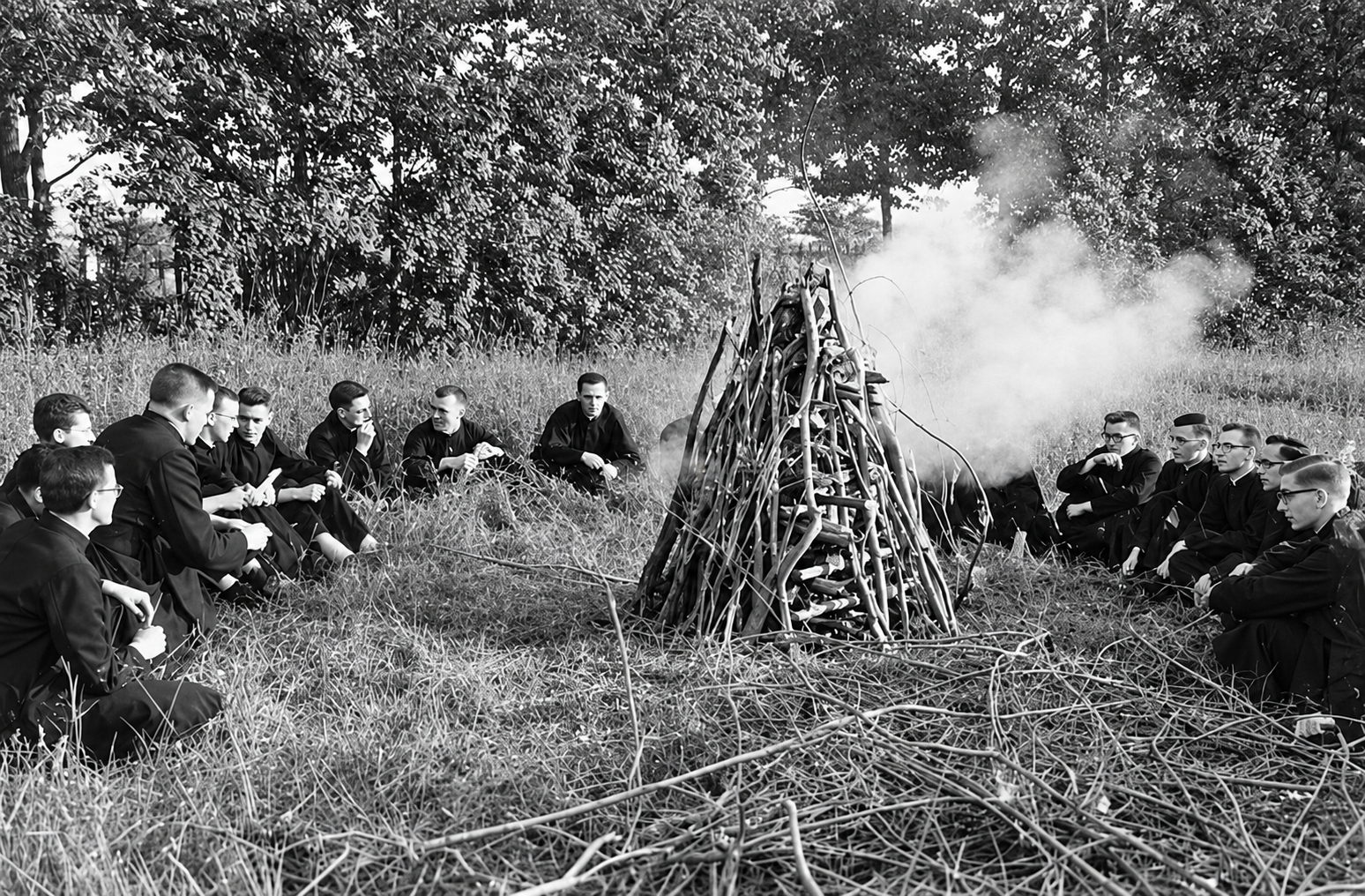 Séminaristes et feu de camp